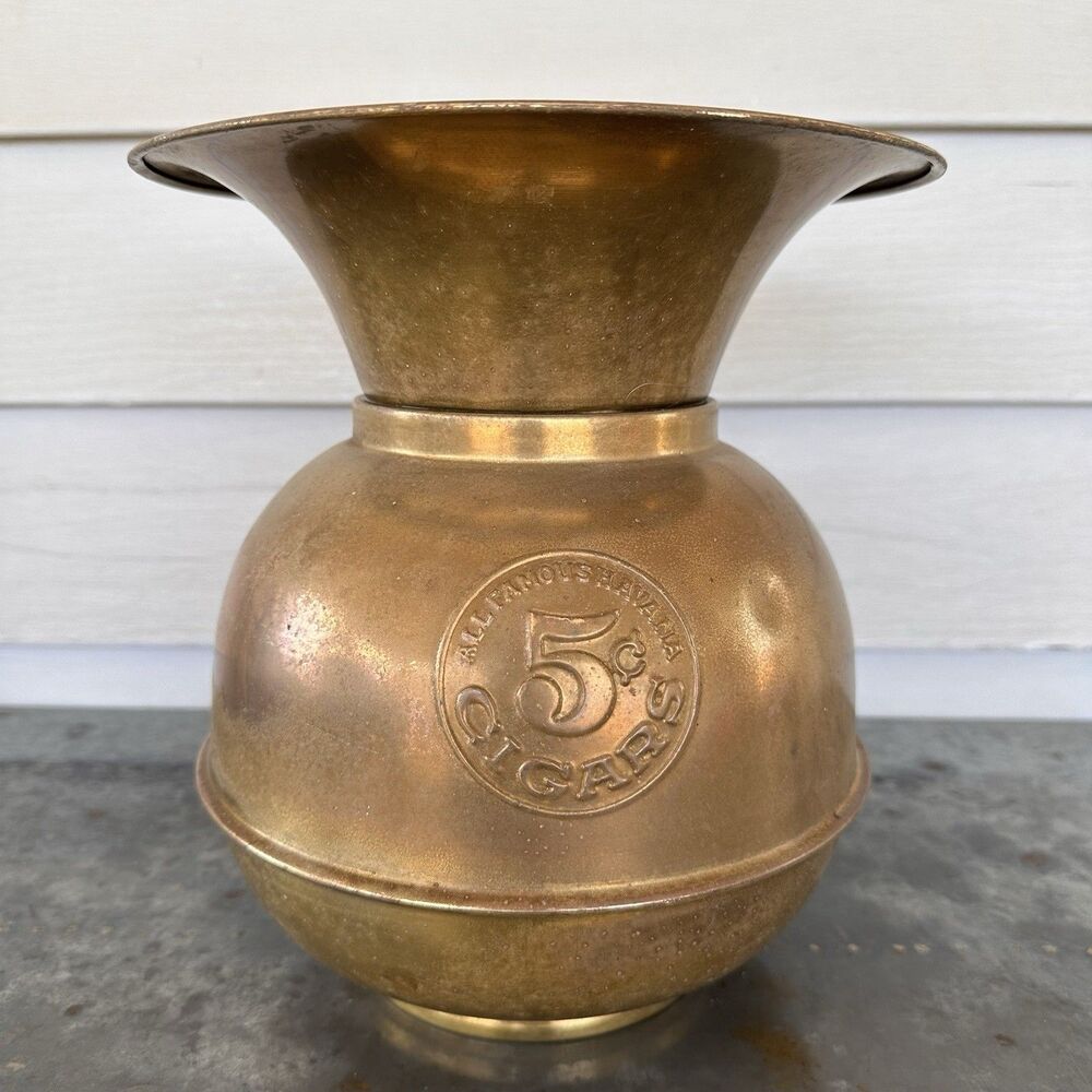 Vintage Havana Cigar Spitoon 5 Cents Brass 10”Western Saloon